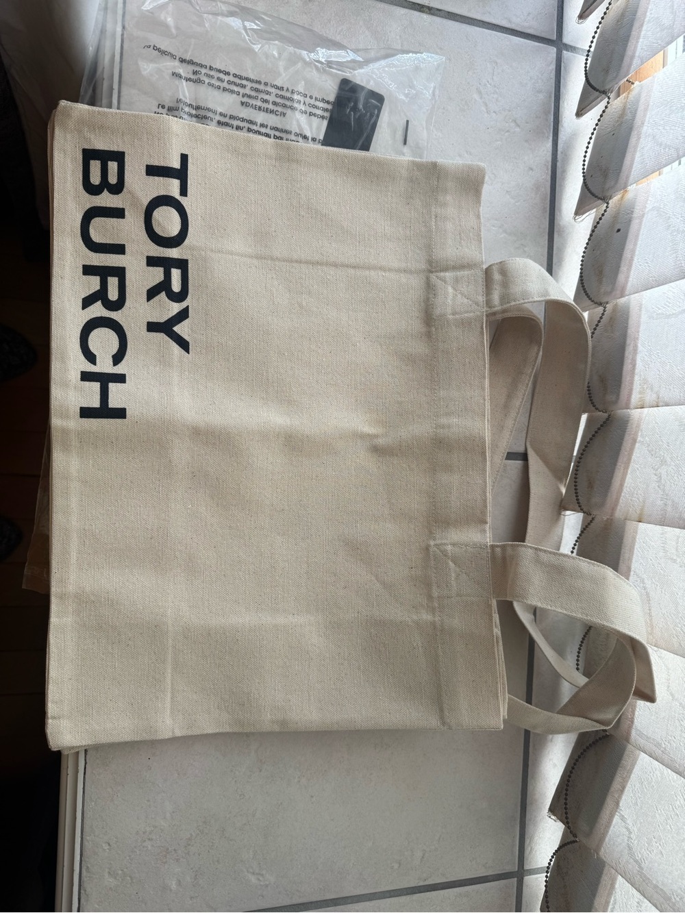 Tory Burch Cream Canvas Duffel Tote with Black Logo